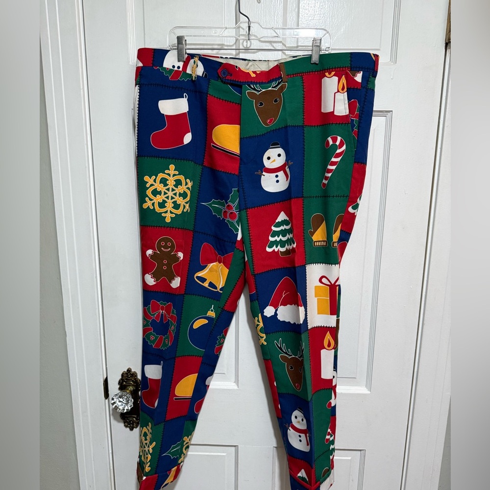 Mens Christmas Suit Pants Size 52 Opposuits Santa Holiday Wreath Snowman Tree